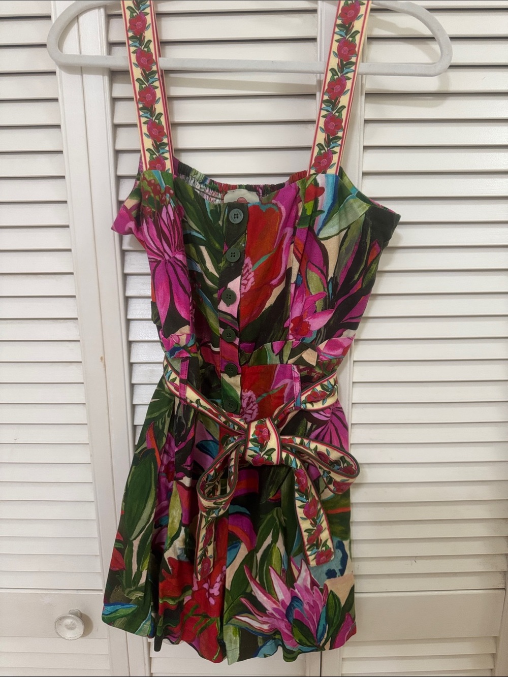 FARM Rio Multicolor Floral Tie-Waist Romper (Pink, Green, Red, Cream) - Picture 1 of 9